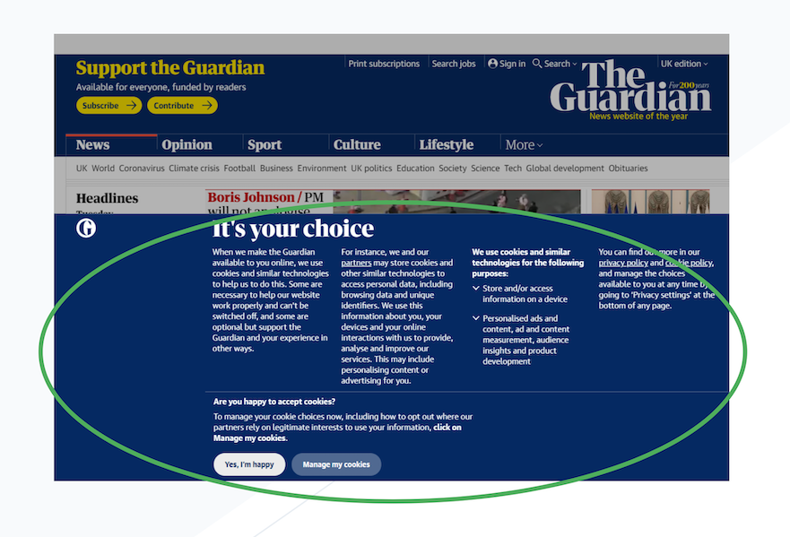 An example of a pop-up consent banner.